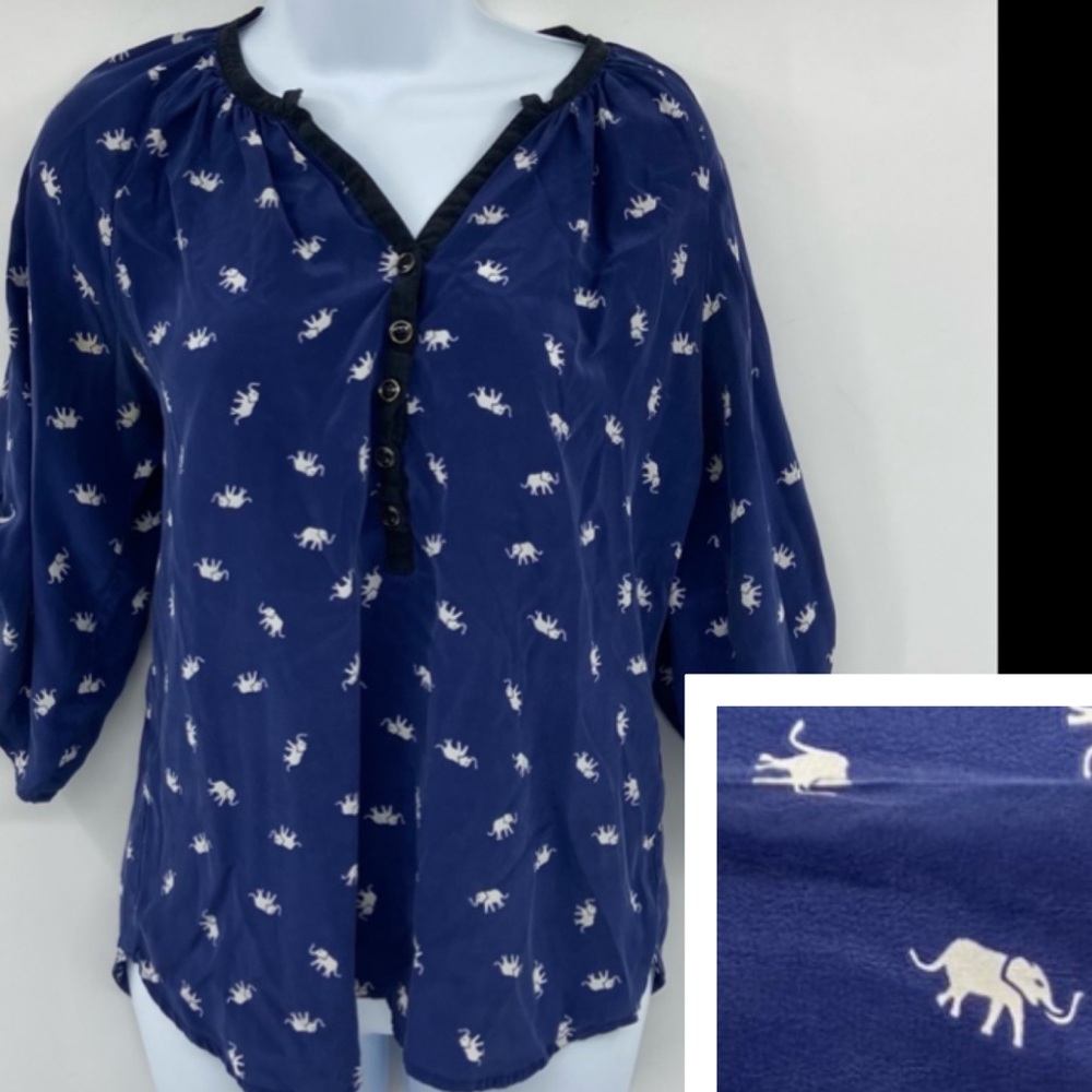 Yumi Kim Silk Elephant Blouse Blue Size Small